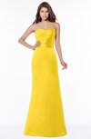 ColsBM Cara Yellow Modest A-line Sleeveless Half Backless Floor Length Ruching Bridesmaid Dresses