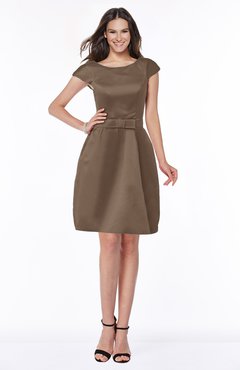 ColsBM Noor Brown Modest Scoop Short Sleeve Zip up Satin Plainness Bridesmaid Dresses