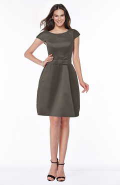 ColsBM Noor Chocolate Brown Modest Scoop Short Sleeve Zip up Satin Plainness Bridesmaid Dresses