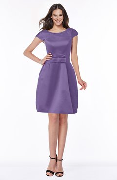 ColsBM Noor Lilac Modest Scoop Short Sleeve Zip up Satin Plainness Bridesmaid Dresses