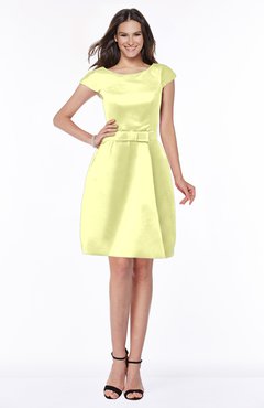 ColsBM Noor Wax Yellow Modest Scoop Short Sleeve Zip up Satin Plainness Bridesmaid Dresses