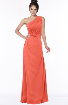 ColsBM Daniela Living Coral Glamorous A-line Sleeveless Zip up Chiffon Ruching Bridesmaid Dresses
