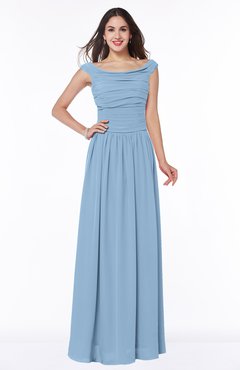 ColsBM Lillian Dusty Blue Gorgeous A-line Short Sleeve Zip up Chiffon Floor Length Bridesmaid Dresses