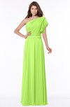 ColsBM Alexia Bright Green Modest A-line Zip up Chiffon Floor Length Ruching Bridesmaid Dresses