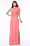 ColsBM Alexia Coral Modest A-line Zip up Chiffon Floor Length Ruching Bridesmaid Dresses