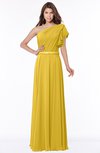 ColsBM Alexia Lemon Curry Modest A-line Zip up Chiffon Floor Length Ruching Bridesmaid Dresses
