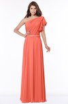 ColsBM Alexia Living Coral Modest A-line Zip up Chiffon Floor Length Ruching Bridesmaid Dresses