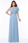 ColsBM Alexia Sky Blue Modest A-line Zip up Chiffon Floor Length Ruching Bridesmaid Dresses