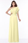 ColsBM Alexia Soft Yellow Modest A-line Zip up Chiffon Floor Length Ruching Bridesmaid Dresses