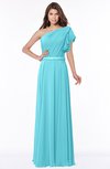ColsBM Alexia Turquoise Modest A-line Zip up Chiffon Floor Length Ruching Bridesmaid Dresses