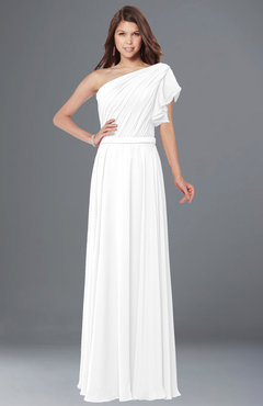 ColsBM Alexia White Modest A-line Zip up Chiffon Floor Length Ruching Bridesmaid Dresses