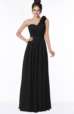 ColsBM Elisa Black Simple A-line One Shoulder Half Backless Chiffon Flower Bridesmaid Dresses