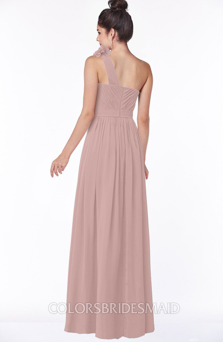 one shoulder blush pink bridesmaid dresses