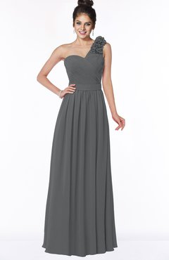 ColsBM Elisa Grey Simple A-line One Shoulder Half Backless Chiffon Flower Bridesmaid Dresses