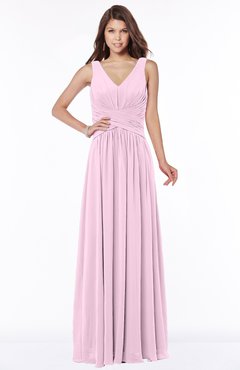 ColsBM Yasmin Baby Pink Modern V-neck Zip up Floor Length Ruching Bridesmaid Dresses