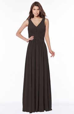 ColsBM Yasmin Fudge Brown Modern V-neck Zip up Floor Length Ruching Bridesmaid Dresses