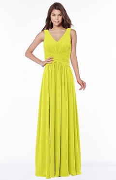 ColsBM Yasmin Sulphur Spring Modern V-neck Zip up Floor Length Ruching Bridesmaid Dresses