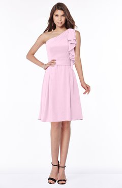 ColsBM Braylee Baby Pink Mature Sleeveless Zip up Chiffon Knee Length Bridesmaid Dresses