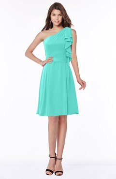 ColsBM Braylee Blue Turquoise Mature Sleeveless Zip up Chiffon Knee Length Bridesmaid Dresses