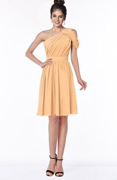 ColsBM Aiyana Apricot Elegant One Shoulder Sleeveless Zip up Chiffon Ruching Bridesmaid Dresses
