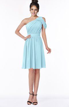 ColsBM Aiyana Aqua Elegant One Shoulder Sleeveless Zip up Chiffon Ruching Bridesmaid Dresses