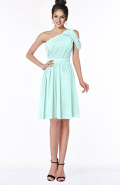 ColsBM Aiyana Blue Glass Elegant One Shoulder Sleeveless Zip up Chiffon Ruching Bridesmaid Dresses