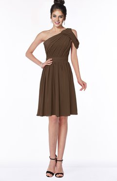 ColsBM Aiyana Chocolate Brown Elegant One Shoulder Sleeveless Zip up Chiffon Ruching Bridesmaid Dresses