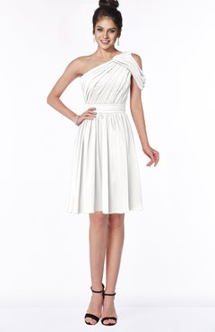 ColsBM Aiyana Cloud White Elegant One Shoulder Sleeveless Zip up Chiffon Ruching Bridesmaid Dresses