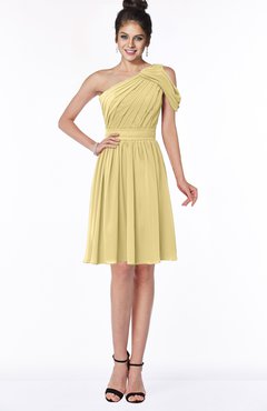 ColsBM Aiyana Gold Elegant One Shoulder Sleeveless Zip up Chiffon Ruching Bridesmaid Dresses