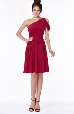 ColsBM Aiyana Maroon Elegant One Shoulder Sleeveless Zip up Chiffon Ruching Bridesmaid Dresses