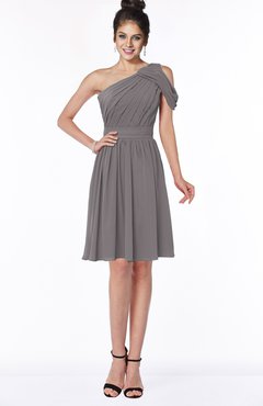 ColsBM Aiyana Ridge Grey Elegant One Shoulder Sleeveless Zip up Chiffon Ruching Bridesmaid Dresses
