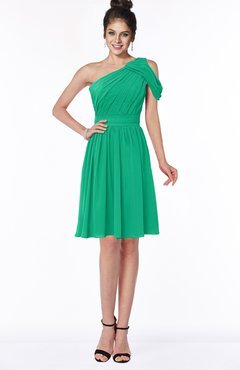 ColsBM Aiyana Sea Green Elegant One Shoulder Sleeveless Zip up Chiffon Ruching Bridesmaid Dresses