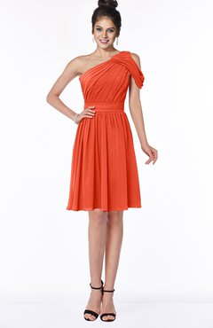 ColsBM Aiyana Tangerine Tango Elegant One Shoulder Sleeveless Zip up Chiffon Ruching Bridesmaid Dresses
