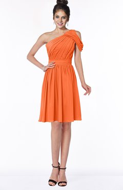 ColsBM Aiyana Tangerine Elegant One Shoulder Sleeveless Zip up Chiffon Ruching Bridesmaid Dresses