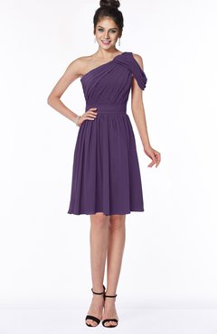 ColsBM Aiyana Violet Elegant One Shoulder Sleeveless Zip up Chiffon Ruching Bridesmaid Dresses