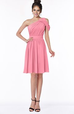 ColsBM Aiyana Watermelon Elegant One Shoulder Sleeveless Zip up Chiffon Ruching Bridesmaid Dresses