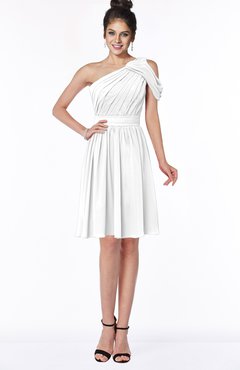 ColsBM Aiyana White Elegant One Shoulder Sleeveless Zip up Chiffon Ruching Bridesmaid Dresses