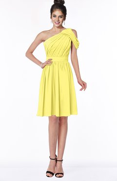 ColsBM Aiyana Yellow Iris Elegant One Shoulder Sleeveless Zip up Chiffon Ruching Bridesmaid Dresses