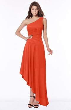 ColsBM Maggie Tangerine Tango Luxury A-line Zip up Chiffon Floor Length Ruching Bridesmaid Dresses