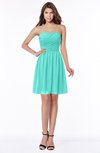 ColsBM Kaylee Blue Turquoise Gorgeous A-line Sleeveless Half Backless Knee Length Ruching Bridesmaid Dresses
