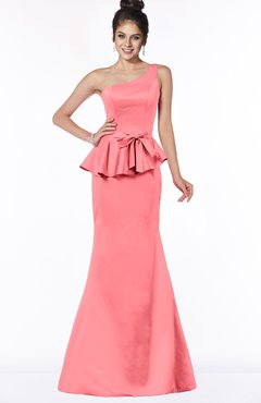 ColsBM Brittany Hot Coral Elegant Mermaid Sleeveless Satin Floor Length Bridesmaid Dresses
