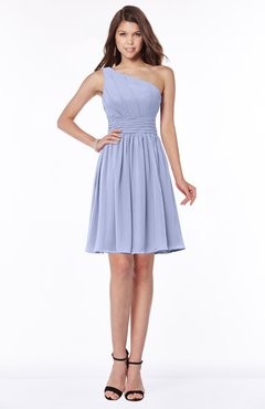 ColsBM Julia Blue Heron Classic One Shoulder Sleeveless Chiffon Knee Length Ruching Bridesmaid Dresses