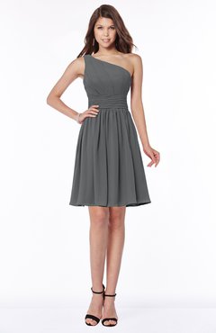 ColsBM Julia Grey Classic One Shoulder Sleeveless Chiffon Knee Length Ruching Bridesmaid Dresses