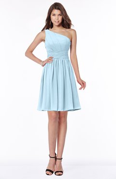 ColsBM Julia Ice Blue Classic One Shoulder Sleeveless Chiffon Knee Length Ruching Bridesmaid Dresses