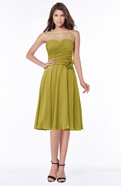 ColsBM Tibby Golden Olive Modest A-line Sleeveless Half Backless Knee Length Flower Bridesmaid Dresses