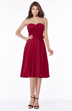 ColsBM Tibby Maroon Modest A-line Sleeveless Half Backless Knee Length Flower Bridesmaid Dresses