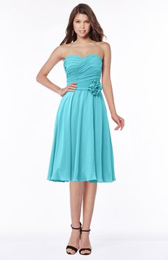 ColsBM Tibby Turquoise Modest A-line Sleeveless Half Backless Knee Length Flower Bridesmaid Dresses