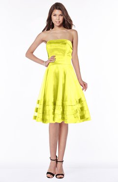 ColsBM Evalyn Pale Yellow Modern A-line Strapless Zip up Satin Plainness Bridesmaid Dresses