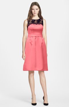 ColsBM Harlee Hot Coral Gorgeous Scoop Zip up Satin Knee Length Lace Bridesmaid Dresses