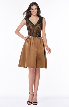 ColsBM Malia Light Brown Luxury V-neck Sleeveless Satin Knee Length Bridesmaid Dresses